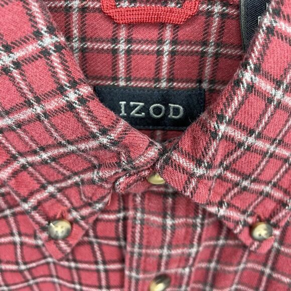 IZOD Shirt Mens Small S Red Check Plaid Flannel Button-Down Long Sleeve Cotton - Picture 3 of 7